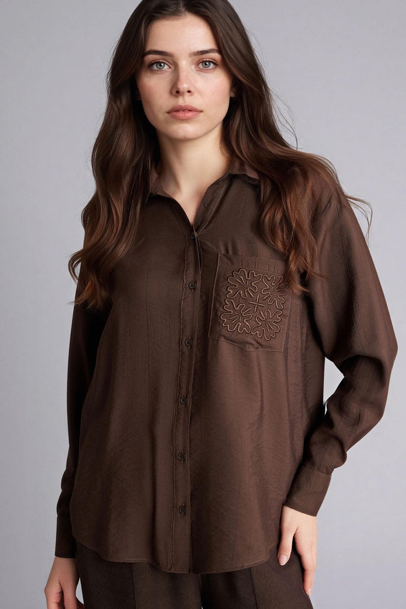 ديفاكتو قميص كم طويل قصة مريحة من قماش كرنكيل - Image 5